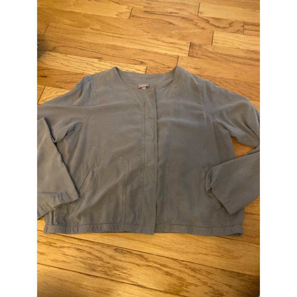 J. Jill, women's grey 100% silk, full zip with button overlap jacket size medium